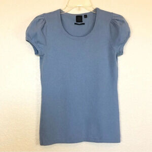 Saks Fifth Avenue Blue Cashmere Bubble Sleeve Sweater size Medium